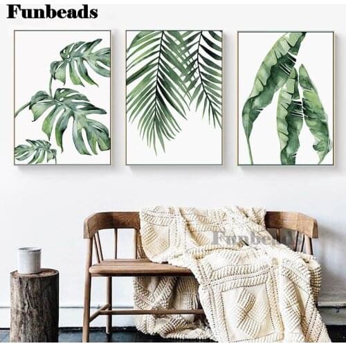Diamond painting cross stitch leaf wall art painting green plants Nordic style decoration painting modern home decoration FF4168