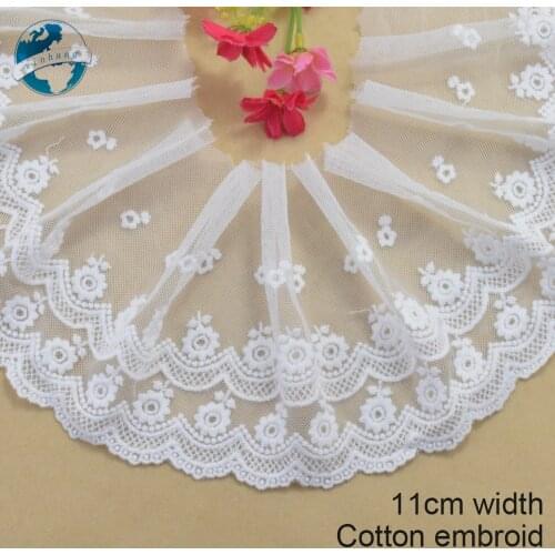 11cm width white cotton embroided lace ribbon guipure trim DIY wedding Accessories dolls lace african french lace applique#2981
