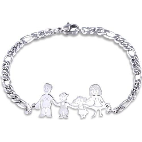 Lovely Unisex Stainless Steel Mom Dad Son Daughter Hand in hand Family Charm Bracelets Simple Smooth Glossy Bracelets For Women