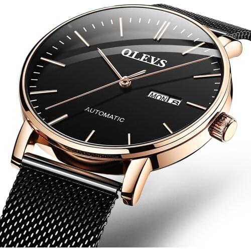 OLEVS Fashion Mens Watches Luxury Mechanical Watches Men Casual Slim Mesh Steel Waterproof Sport Watch 5882 Relogio Masculino