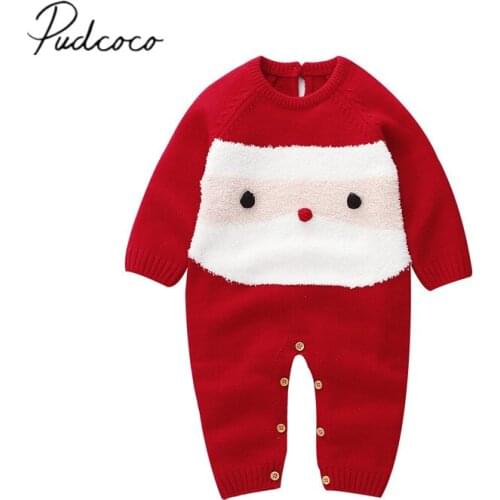 2019 Baby Spring Autumn Clothing Infant Baby Boy Girl Christmas Knitting Wool Romper Jumpsuit Outfits Santa Claus Patch Clothes