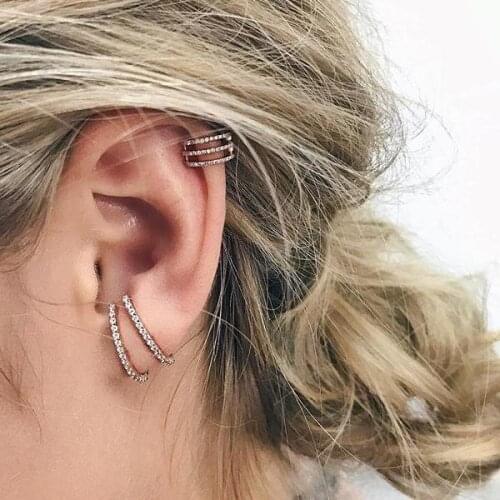Long curved bar stud earring micro pave cz 925 sterling silver simple geomtric women multi piercing silver earring