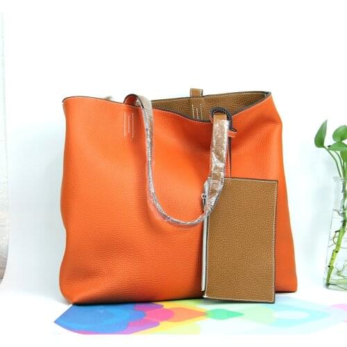 Double-Sided Leather Tote Shopping Bag Head Layer Cowhide Soft High-Capacity High-End Ladies Fashion Simple And Versatile