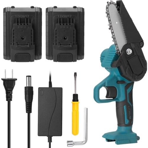 21V Two Battery Electric Pruning Saws Rechargeable Small Wood Spliting Chainsaw Woodworking Tool for Garden Orchard Branch Clip