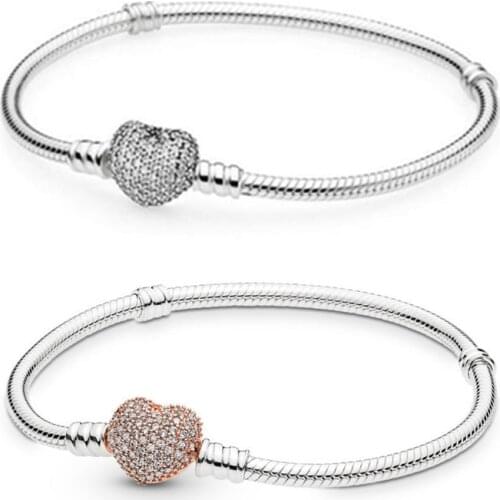 GChic Moments Pave Heart Clasp Snake Chain Bracelet Fit Original Charm DIY Jewelry for Women Fashion Pulseras Gifts