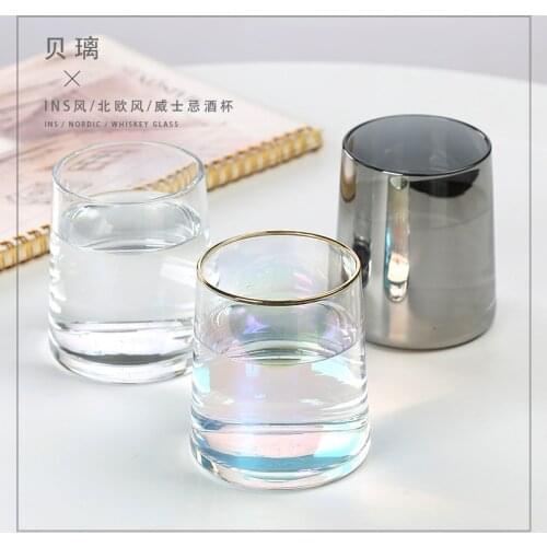 Ins style colorful simple glass household Nordic whiskey glass transparent drink juice water cup glass water bottle