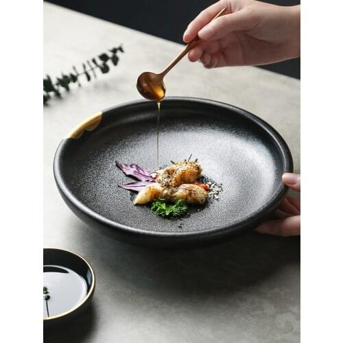 Ceramic plate creative home dish high foot plate set plate western food plate commercial restaurant steak plate