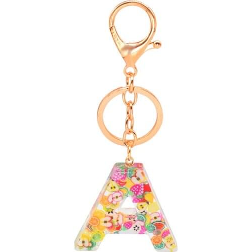 Number Acrylic Resin Key ring for Women Girl 2021 Simple Fashion Multicolor Fruits Transparent Crystal Letter Keychain Accessory