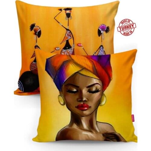 2 PIECES CUSHION COVER SET - 43X43 CM - AFRICAN WOMAN - FROM TURKEY