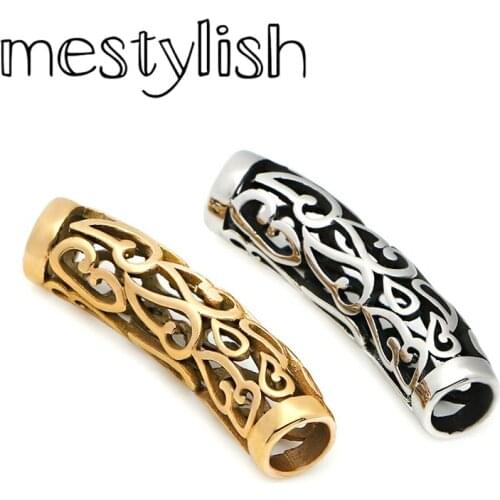 Mestylish 2pcs/lot Latest 7mm Diameter Stainless Steel Tube Retro Clouds Flower Pattern Tube Fit DIY Handmade Bracelet Jewelry