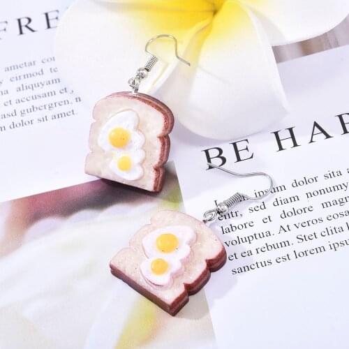 Fashion and Popular Simulation Food Play with Hanging Hole Egg Bread Shape Pendant Earrings Cute Crafts Girl New