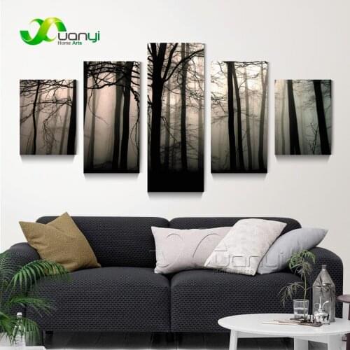 5 Panel Wood Forest Tree Landscape Painting Canvas Wall Art Modular Picture For Bed Room Home Decor Modern Print Unframed PR1489