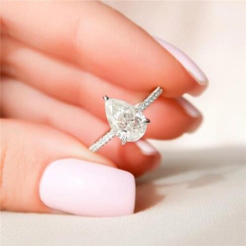 RandH 1.5CARAT DEF Color 10*6.5mm Pear Cut 14K White Gold Solitaire Moissanite Concise Style Womens Engagement Wedding Rings