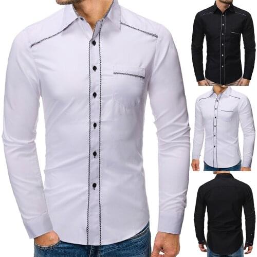 Mens brand new creative personality casual fashion business long sleeve plain color shirt dress shirt men shirt shirts for men