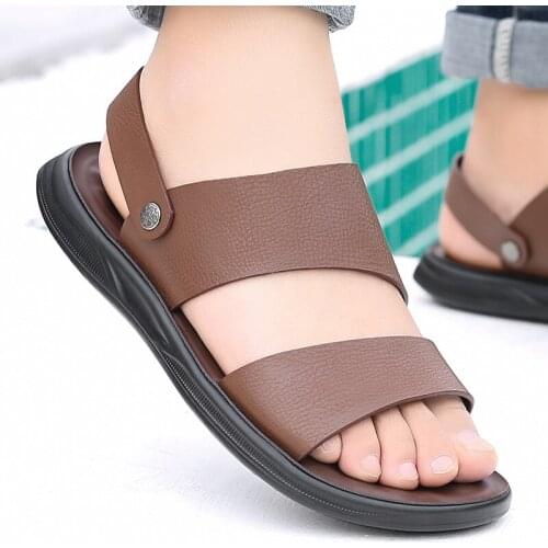 Mens Sandals Comfortable Summer Home Slippers Leather Frosted Beach Slippers new Breathable Casual ShoesOutdoor Beach Shoes
