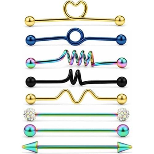 Surgical Steel Heart Industrial Piercing Barbell Kit 14G Industrial Bar Piercing Cartilage Earring Tragus Body Piercing Jewelry