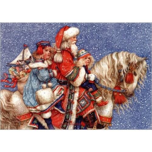 Embroidery Counted Cross Stitch Kits Needlework - Crafts 14 ct DMC Color DIY Arts Handmade Decor - Santa on Horse