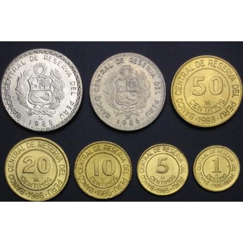 Peru Set 7 Issuing Coins Original Coin 100% Real Unc