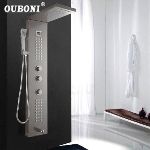 OUBONI Nickel Brush Shower Column Bathroom Wall Mounted One Handle Hand shower Tub Spout Massage System Shower Panel