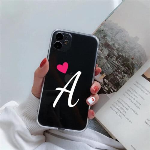 Couple Love Heart Letter A B C D Phone Case Cover Transparent for Iphone 12 12Pro 12Mini 11Pro Max 7 7Plus 8 8Plus X XS Max XR