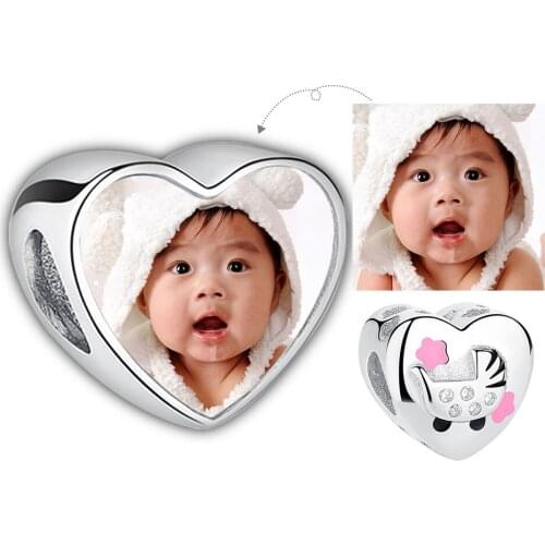 Personalized Custom Photo 925 Sterling Silver Cute Baby Carriage Crystal Charm Bead Fit Original Bracelet For Woman DIY Jewelry