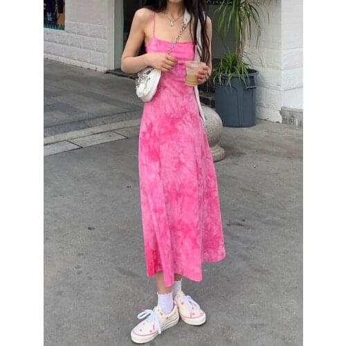 Pink Tie-Dyed Suspender Dress Female Summer 2021 New Design Sense Niche Wearing Kkirt Tide