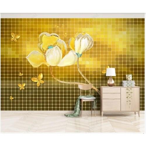 Custom photo wallpaper for walls 3 d murals Modern Golden lotus background wall luxury hotel background wall papers home decor