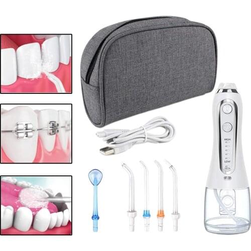 Portable Oral Irrigator Water Flosser USB Rechargeable with Nozzles Water Jet 300ml Water Tank Waterproof for Men Women