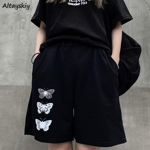 Shorts Women Butterfly Printing Harajuku Female Loose High Waist Teens Pantalones Cortos Mujer Fashion Drawstring Casual Ins