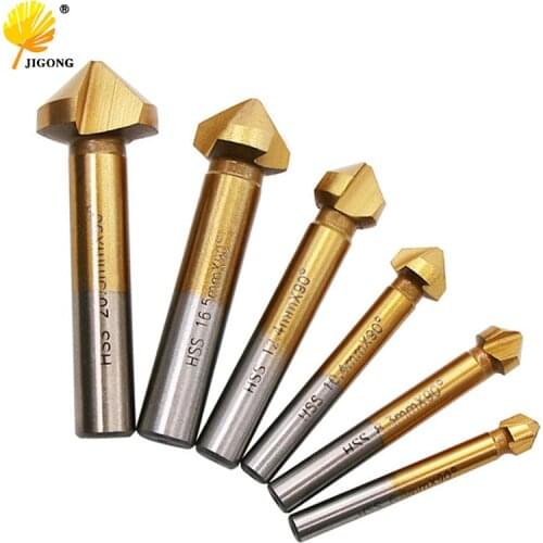 6pcs 6.3MM 8.3MM 10.4MM 12.4MM 16.5MM 20.5MM 90 Degree 3flute Titanium coated Chamfer Chamfering End Mill Cutter Bits HSS Drill