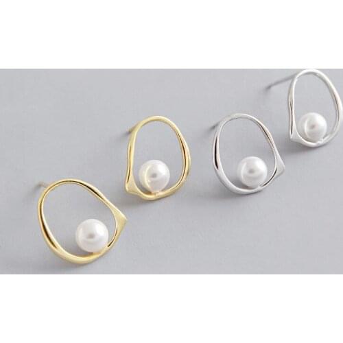 Todorova Korean Minimalist Geometric Irregular Round Earring For Women Imitation Pearl Stud Earrings Jewelry