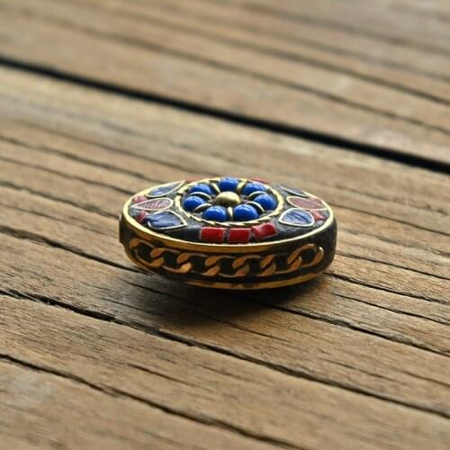 TZ-C01 Handmade Ellipse Tibetan Nepal Brass oval Beads Charms Necklace Bracelet Trinket for Women Man DIY Jewelry Making