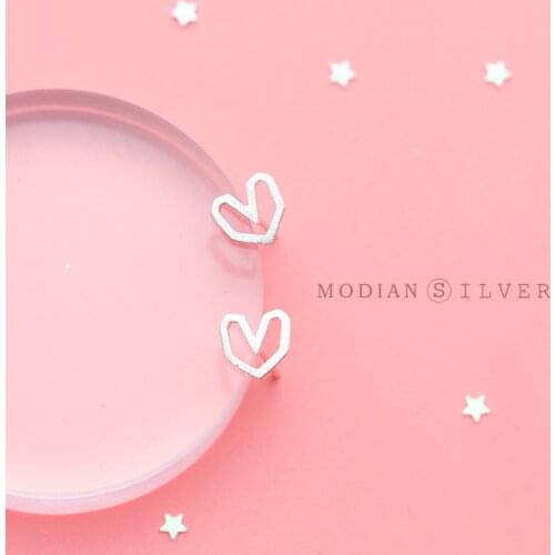 Modian Vintage Frosted Charm Hearts Stud Earrings for Women Girl 925 Sterling Silver Ear Studs Silver Fashion Korean Jewelry