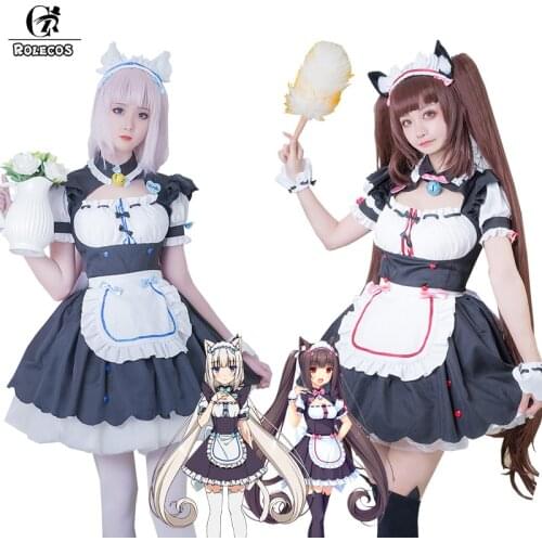 ROLECOS Nekopara Cosplay Costume Chocola Vanilla Cosplay Maid Dress Cat Neko Party Sexy Costume Women Lolita Dress Tail Suit