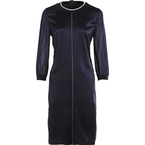 Gowani High Quality Satin Dress Rib Crewneck and Cuff Knee Length Shift Dress Party Elegant Wear Dinner Party Clothes