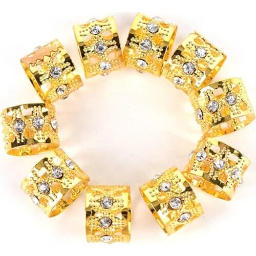 10Pcs/Set Rhinestone Braiding Hair Rings Women Girls Hollowed-out Braids Beads Clips Cuffs Woman Hair Accessories