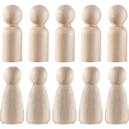 10 Pieces 65 mm Unfinished Wooden Peg Dolls Wooden Tiny Doll Bodies People Decorations,Wood Color
