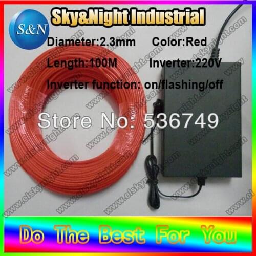 2.3mm EL WIRE RED 100Meter +220v Inverter With free shipping