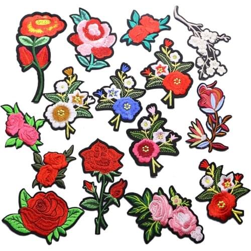 2 PCS Romantic Rose Plum Patch Clothing Embroidery Stripe Chrysanthemum Badge Iron DIY Jeans Childrens Coat Decal Sticker