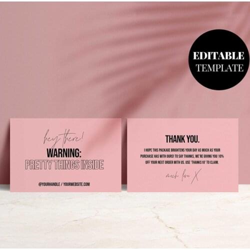 200 Thank You card printable blush pink thanks for your purchase card Customer Thank you Paper Card For Small Shop Gift Packet