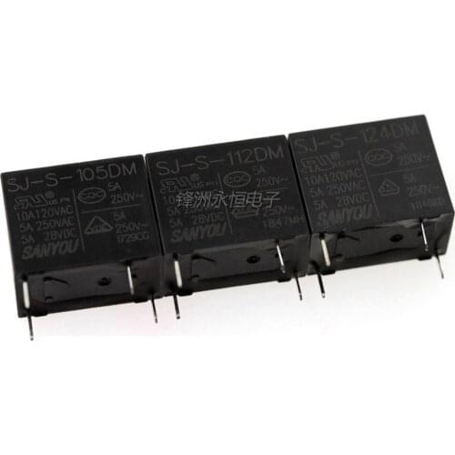 5PCS New SJ-S-105DM 5VDC SJ-S-112DM 12VDC SJ-S-124DM 24VDC 4PINS 5A Power Relay