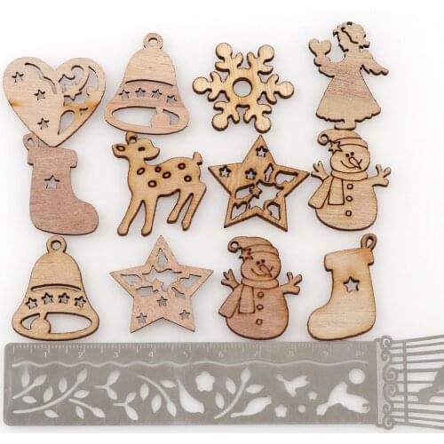 50PC Natural Wooden Mixed Shape Wood Craft DIY Accessories Embellishment For Woodwork Home Christmas Decoration 30mm