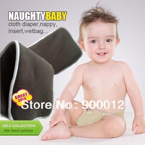 Free Shipping Naughty Baby Charcoal Bamboo Changing pad 100pcs 4 Layers(2+2) Washable Baby Cloth Diaper pads Nappy Inserts