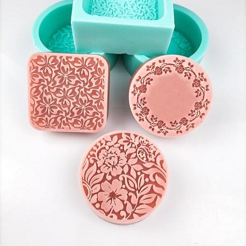 Flower Pattern Handmade Soap Silicone Mold DIY Carved Square Round Making Silicone Soap Mould Chocolate Cake Decorating Tools