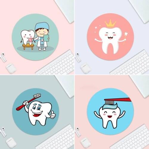 Cute White Teeth Gaming Player Desk Laptop Rubber Mouse Mat Small Rubber Desk Table Protect Game Office Work Round Mouse Mat Pad