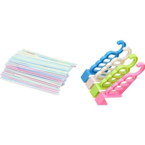 Hot YO-Over the Door 5 Hooks Clothes Garment Hanger Hook ABS Home Hanging Hooks with 100Pcs Disposable Flexible Straws