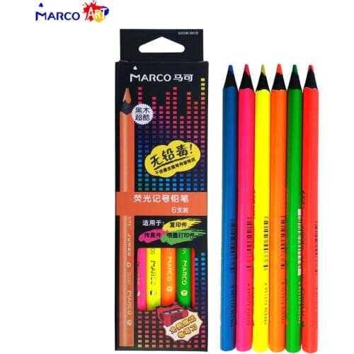 Marco Raffine 6pcs Black Wood Colored Pencils lapis de colores Neon Metallic Pencils for Drawing Pencil Set School Supplies