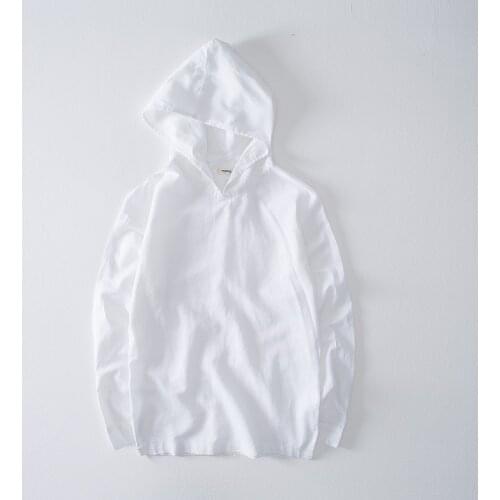 Suehaiwes brand autumn new mens hooded linen long-sleeved flax men hoodies white solid fashion male hoodie tops roupas kleren