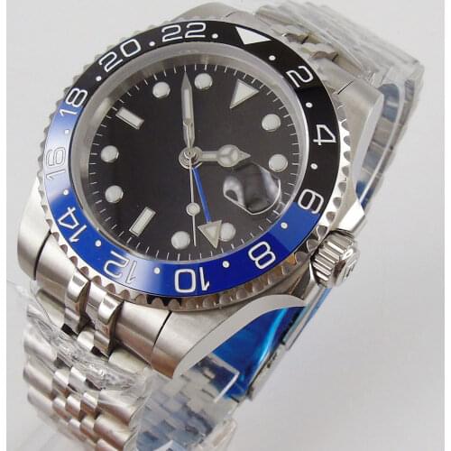 40mm Black Sterile Dial Sapphire Glass GMT Ceramic Bezel jubilee Automatic Movement Mens Watch