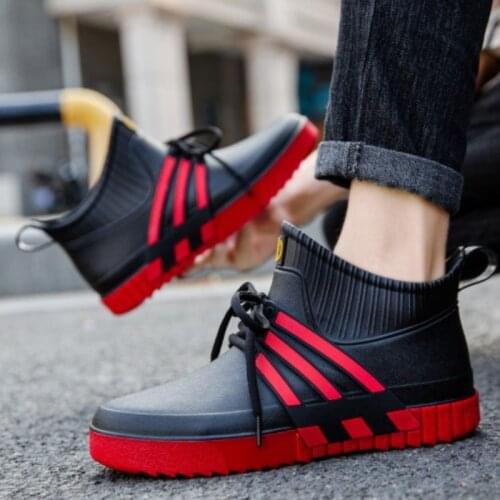 Men Rain Shoes Four Seasons Waterproof Rain Shoe Thickened with Fleece Short Tube Non-slip Rubber Shoes Low Tube Warm Rain Boots